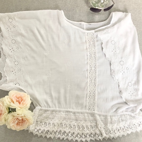 INC International Concepts Tops - White Linen (Style) and Lace Blouse